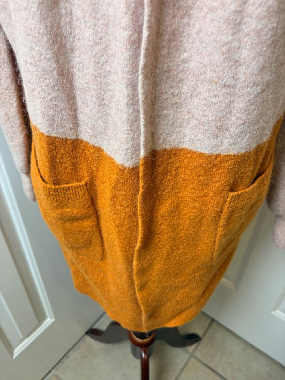 Madewell Pink Golden Brown Alpaca Wool Blend Colorblock Cardigan XS - Picture 3 of 8